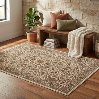 Home Outfitters 4' X 6' Ivory Green and Red Oriental Area Rug