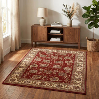 Home Outfitters 4' X 6' Ivory and Red Oriental Area Rug