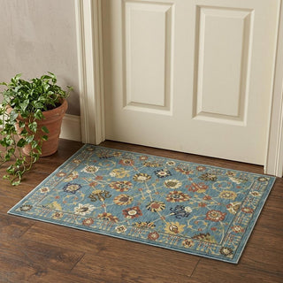 Home Outfitters 2' X 3' Blue Orange And Yellow Oriental Area Rug With Fringe