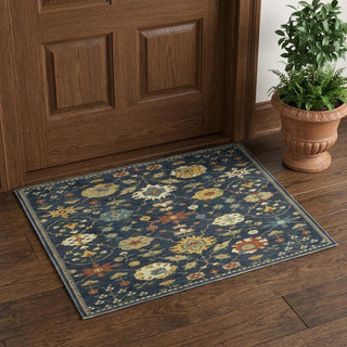 Home Outfitters 2' X 3' Blue And Gold Oriental Area Rug With Fringe