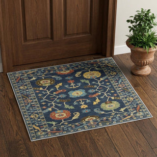 Home Outfitters 2' X 3' Blue And Gold Oriental Area Rug With Fringe