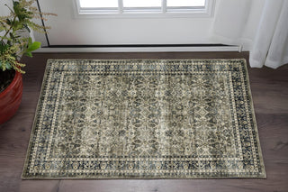 Home Outfitters 2' X 3' Charcoal And Blue Oriental Distressed Area Rug
