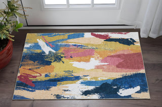 Home Outfitters 2' X 3' Blue And Gold Abstract Distressed Area Rug