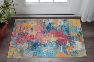 Home Outfitters 2' X 3' Blue Red And Orange Abstract Distressed Area Rug