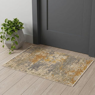 Home Outfitters 2' X 3' Beige And Gold Abstract Area Rug With Fringe