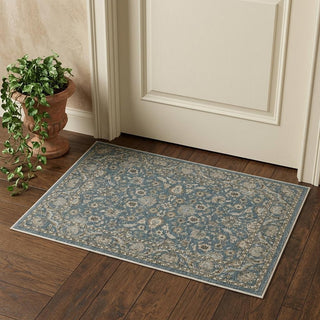 Home Outfitters 2' X 3' Blue And Beige Oriental Area Rug With Fringe