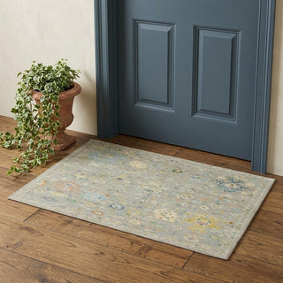 Home Outfitters 2' X 3' Gray Blue And Yellow Wool Oriental Hand Knotted Area Rug With Fringe