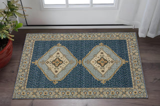 Home Outfitters 2' X 3' Blue And Gold Medallion Area Rug