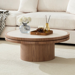 Walnut Coffee Table with Sintered Stone Top - 35.43 Inch