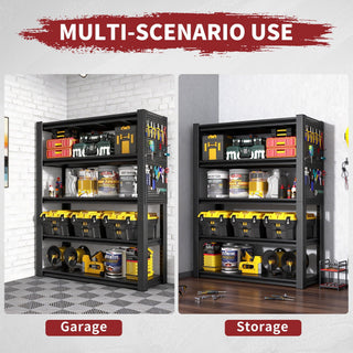 Industrial 5-Tier Adjustable Shelving Unit with Pegboard