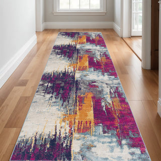 Home Outfitters 17' Runner Purple Orange And Gray Abstract Runner Rug
