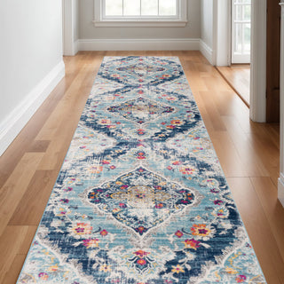 Home Outfitters 17' Runner Blue Gray And Ivory Medallion Runner Rug