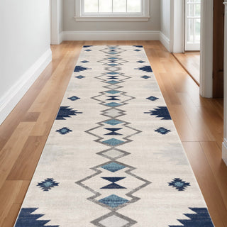Home Outfitters 17' Runner Blue Beige And Gray Southwestern Runner Rug