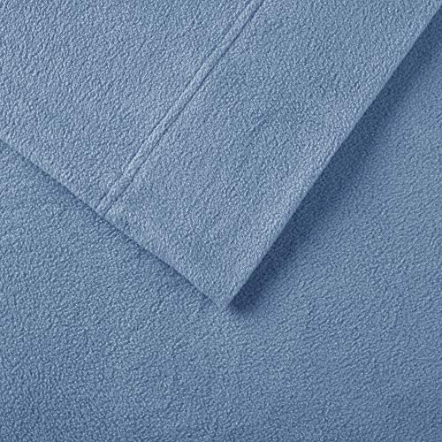 Sleep Philosophy True North Micro Fleece Bed Sheet Set, Warm, Sheets with 14" Deep Pocket, for Cold Season Cozy Sheet-Set, Matching Pillow Case, King, Blue, 4 Piece
