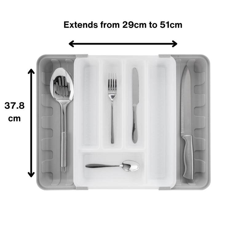 Minky Cutlery Drawer Organiser, Extendable Cutlery Sorter, Kitchen Storage & Organisation, Utensil Holder, Kitchen Accessories, Cutlery Trays, Kitchen Tools & Gadgets, UK Made (Grey)