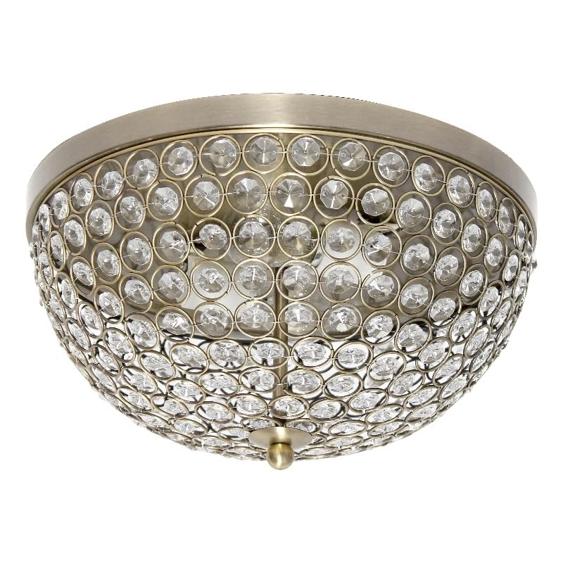 Lalia Home 13" Classix Crystal Glam Two Light Decorative Dome Shaped Metal Flush Mount Ceiling Fixture for Décor, Bedroom, Living Room, Foyer, Hallway