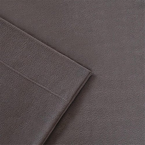 Peak Performance 3M Scotchgard Micro Fleece Bed Sheet Set Wrinkle and Stain Resistant, Soft Plush Sheets with 14" Deep Pocket, Cold Season Cozy Bedding-Set, Matching Pillow Case, Twin, Grey, 3 Piece