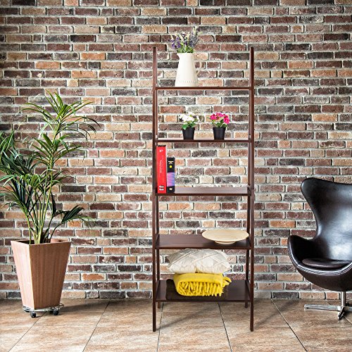 Casual Home 5-Shelf Ladder Bookcase, Warm Brown