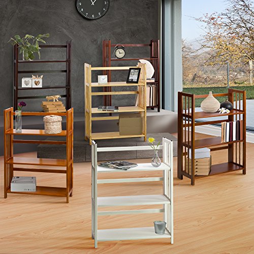 Casual Home 3-Shelf Folding Stackable Bookcase (27.5" Wide)-Walnut