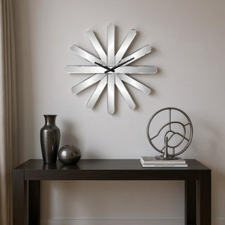  26" Silver Mirrored Glass Silent Analog Starburst Wall Clock - front product view