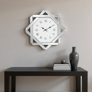  26" Silver Mirrored Glass Silent Analog Geometric Wall Clock - front product view