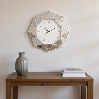  26" Silver Mirrored Glass Silent Analog Geometric Wall Clock - front product view