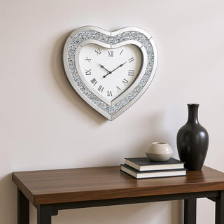  27" Silver Faux Crystal And Mirrored Glass Silent Analog Heart Wall Clock - front product view