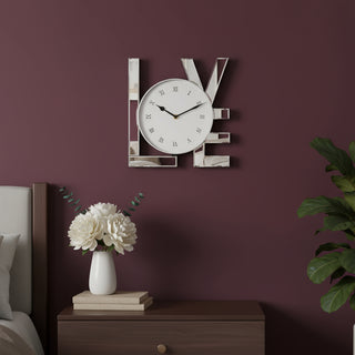  11" Silver Mirrored Glass Love Wall Clock - front product view