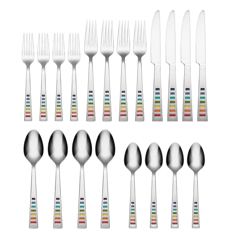 Fiesta - 641020R Fiesta Celebration 20-Piece Flatware Silverware Set, Service for 4, Stainless Steel, Includes Forks/Knife/Spoons