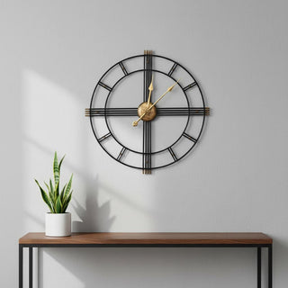  24" Beige Black And Brown Iron Silent Analog Round Wall Clock - front product view