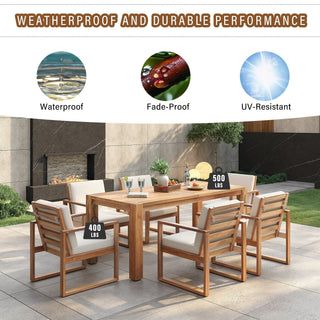 Acacia Outdoor Dining Set with Cushions and Umbrella Hole - Beige