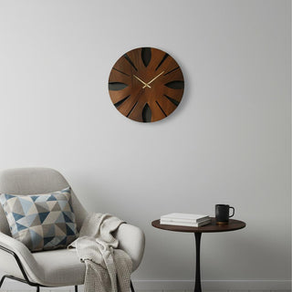  14" Brown Silent Analog Abstract Round Wall Clock - front product view