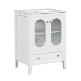 24" Bathroom Vanity with Sink, Bathroom Vanity Cabinet with One Drawer and Doors, Adjustable Shelf, Solid Wood and MDF, White