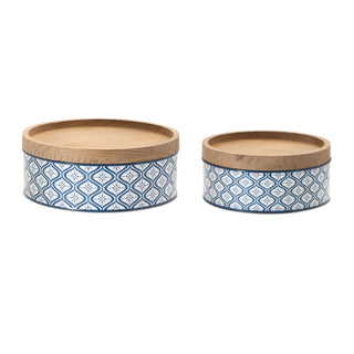 HomeRoots Blue & White Geometric Storage Canisters, Set of 2 product image