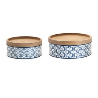 HomeRoots Blue & White Geometric Storage Canisters, Set of 2 product image