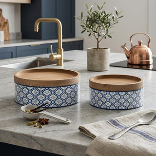 HomeRoots Blue & White Geometric Storage Canisters, Set of 2 product image