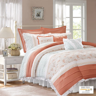 Madison Park Dawn 9 Piece Cotton Percale Comforter Set Cal King 1 Comforter:104""W x 92""L