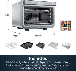 Ninja Air Fryer & Toaster Oven | Prestige Smart XL Countertop Oven | Bakes up to 20 Cookies, Fits up to a 12lb Turkey | Pizza, Toast, Bake, Air Fry & Reheat | 1800 Watts | Stainless Steel | DT501