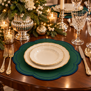 NURTURE GREEN SCALLOPED FAUX LEATHER PLACEMAT (Set Of 4)