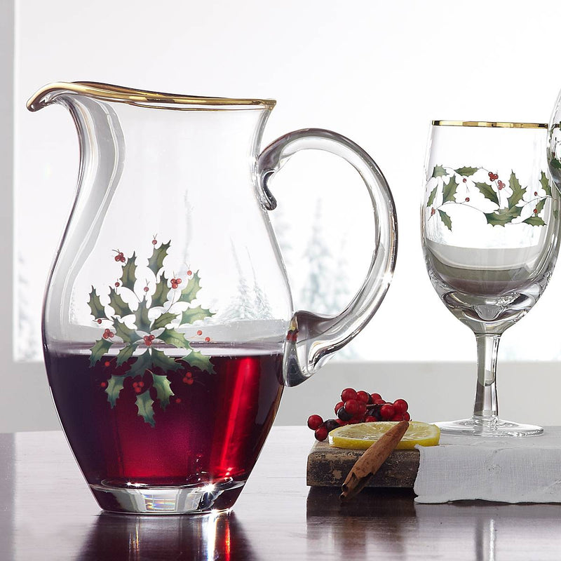 Lenox Holiday 4-Piece Iced Beverage Glass Set & 830143 Holiday Serving Platter, Red & Green