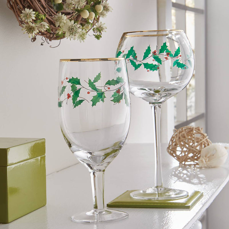 Lenox Holiday 4-Piece Iced Beverage Glass Set & 830143 Holiday Serving Platter, Red & Green