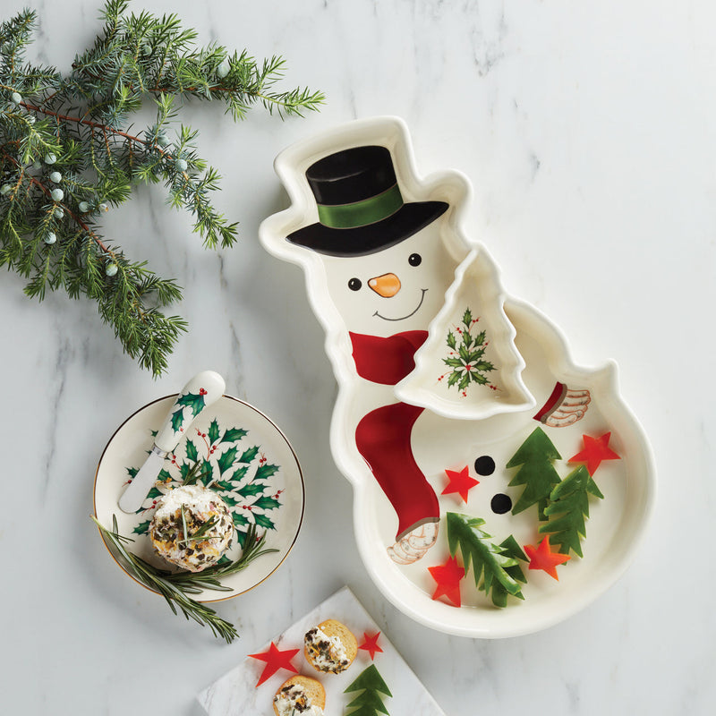 Lenox Holiday Porcelain Snowman Chip & Dip