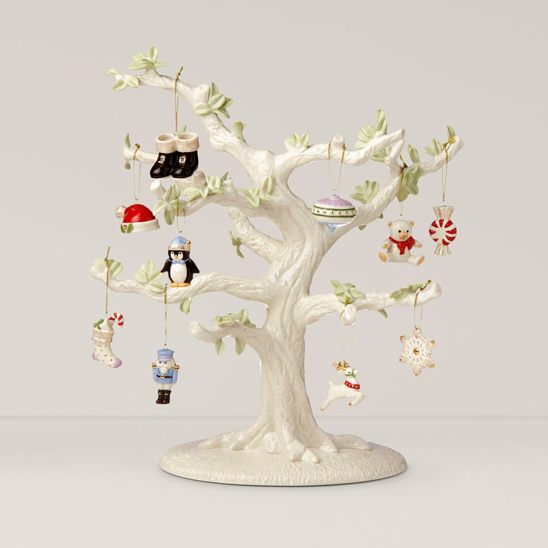 Lenox White Porcelain Christmas Memories 10-Piece Ornament & Tree Set, 6.35 LB, Multi