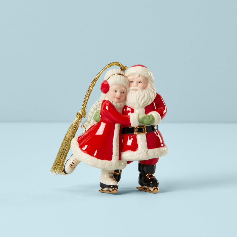 Lenox Ice Skating Santa and Mrs. Claus Ornament, 0.50 LB, Red & Green for Christmas
