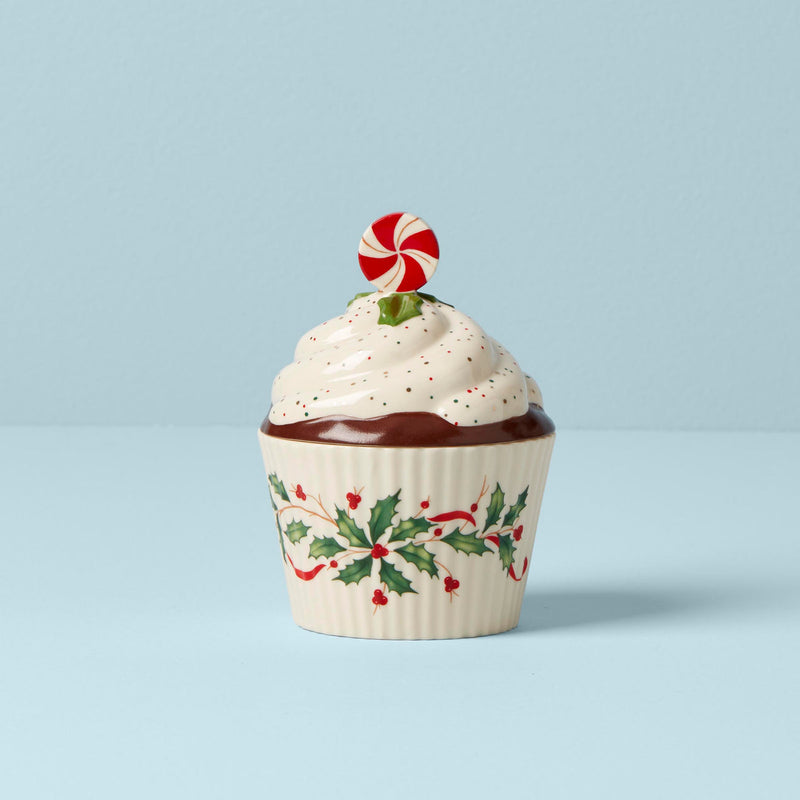 Lenox Holiday Bakeshop Cupcake Candy Dish, 1.10 LB, Red & Green