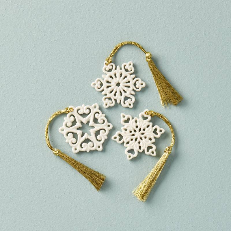 LENOX Mini Snowflake 3-Piece Ornament Set, 0.10 LB, Ivory