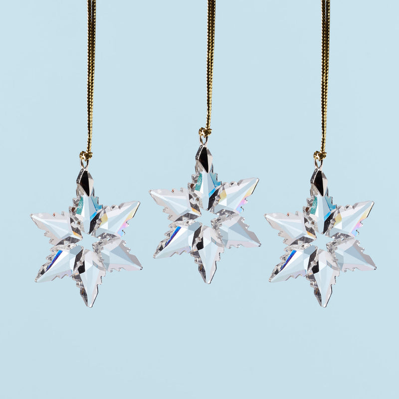 Lenox Mini 3-Piece Optic Snowflake Ornament Set, 0.15 LB, Clear
