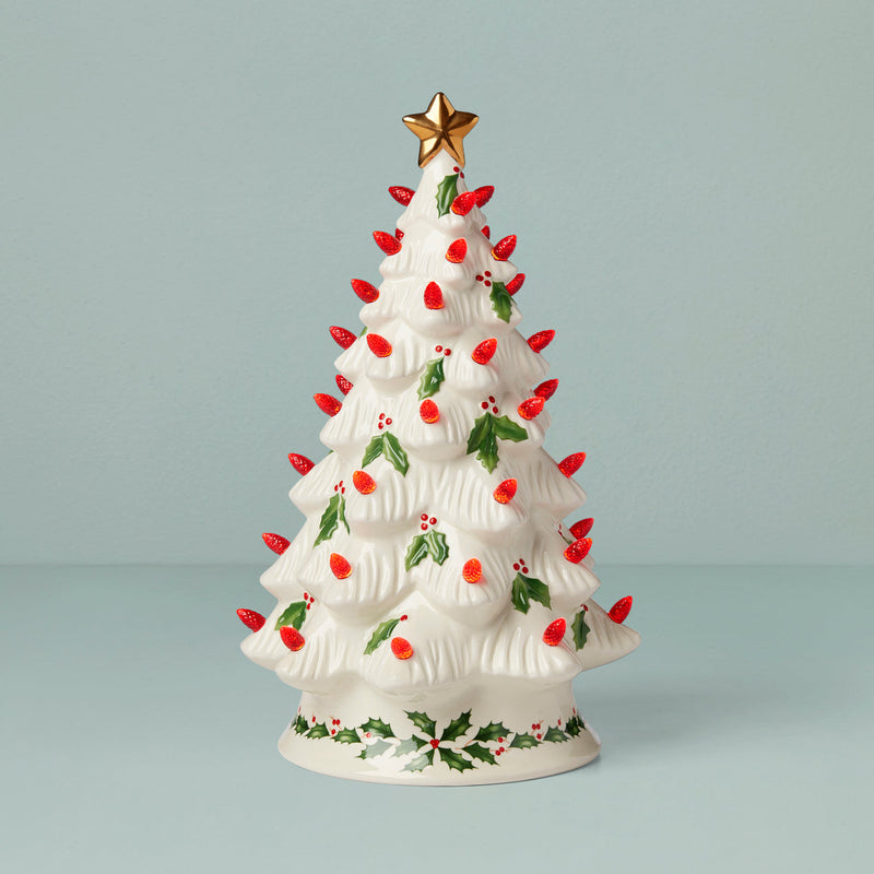 Lenox Treasured Traditions Holiday Red Bulbs Lit Tree, 1.90, Ivory