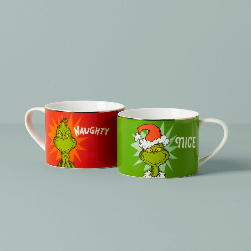 Lenox Porcelain Grinchie Gifts Naughty & Nice Mugs, 1.79, Green