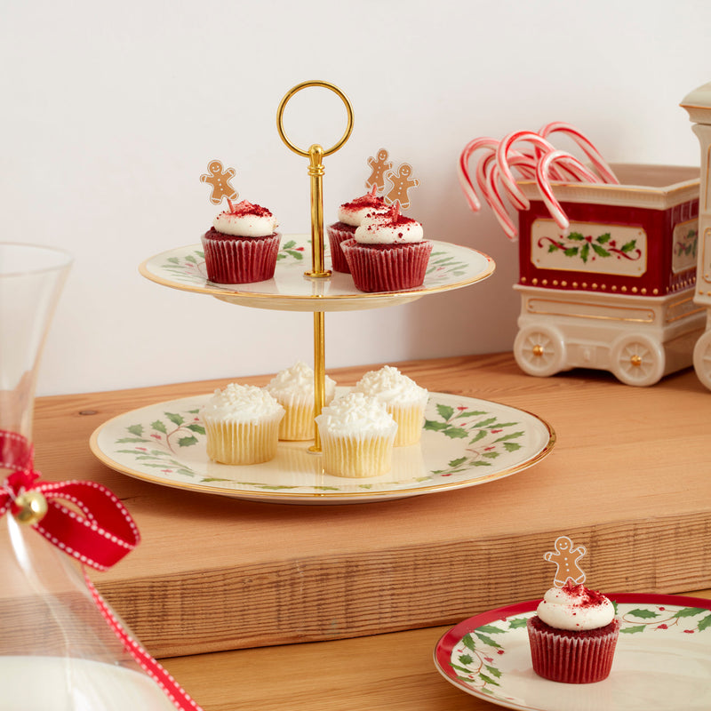 Lenox Holiday 2-Tiered Server, 2.73, Red & Green